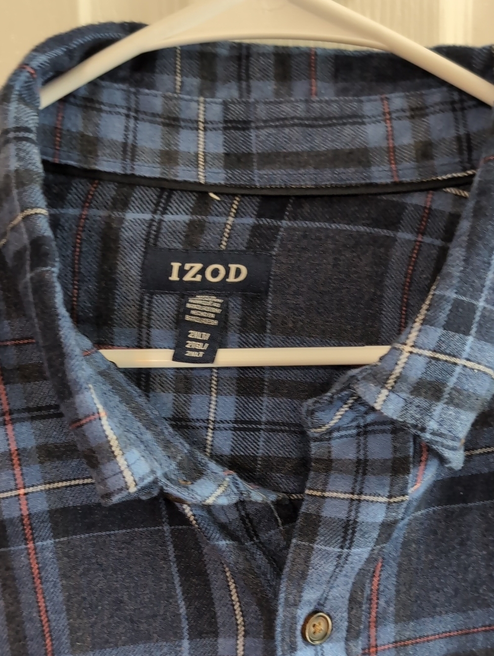 Izod Men’s Blue and Black Plaid Button-Down Shirt